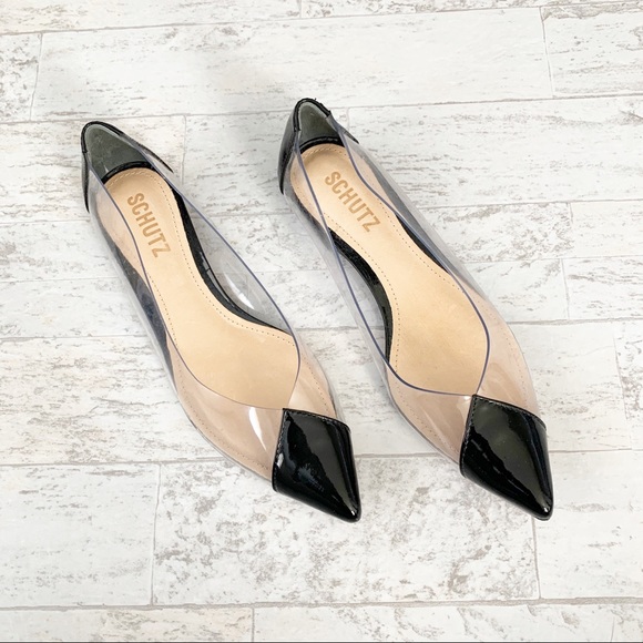 SCHUTZ Shoes - Schutz Black Patent Clearly Point Toe Flat Sandals